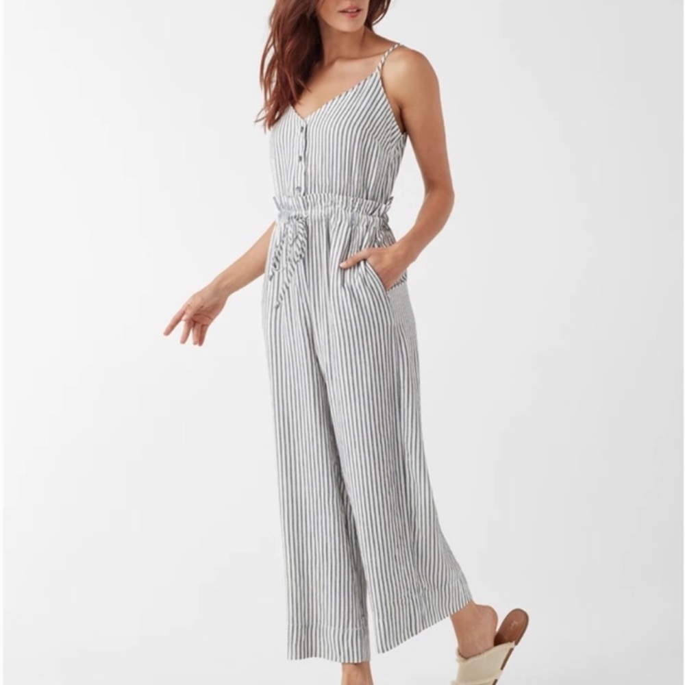 Splendid Crosshatch Stripe Tie Waist Jumpsuit XS